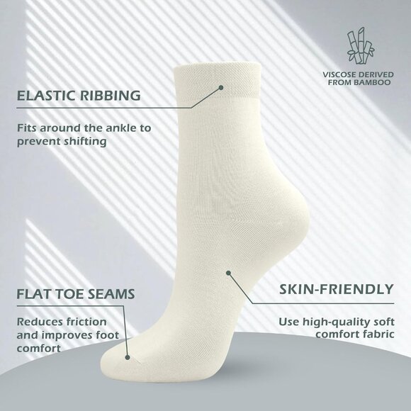 Women 5 Pairs Off-white Crew Thin Ankle Height Anti Odor Soft Ankle Socks - Picture 2 of 6